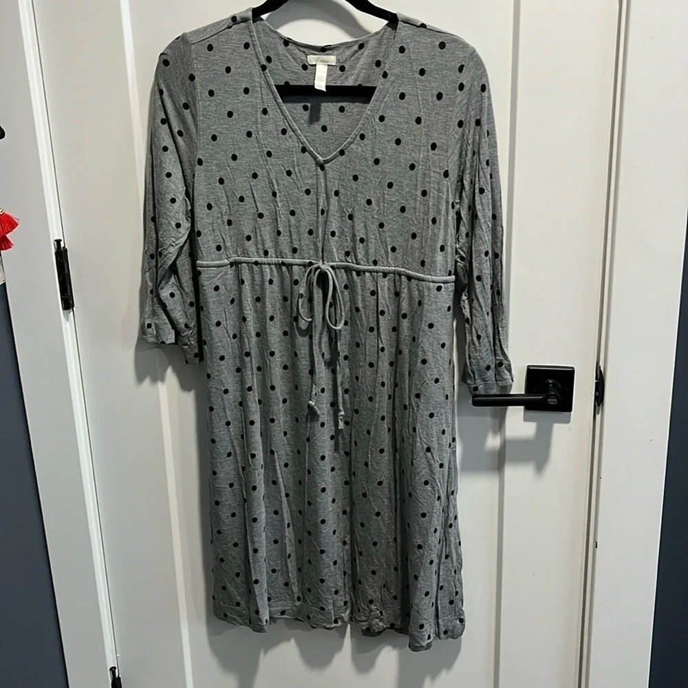 Soma Gray Black Polkadot House Dress Nightgown EUC